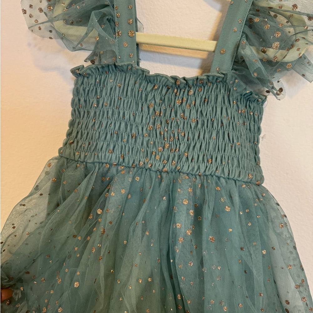 Like new Zunie Teal and Gold Kids Formal Dress - Picture 3 of 5